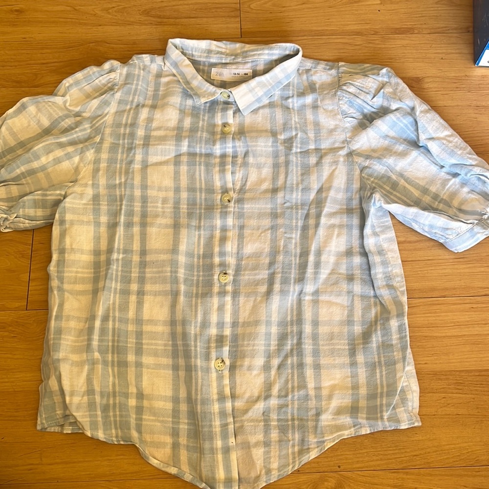 Plaid Puff Sleeve Blouse